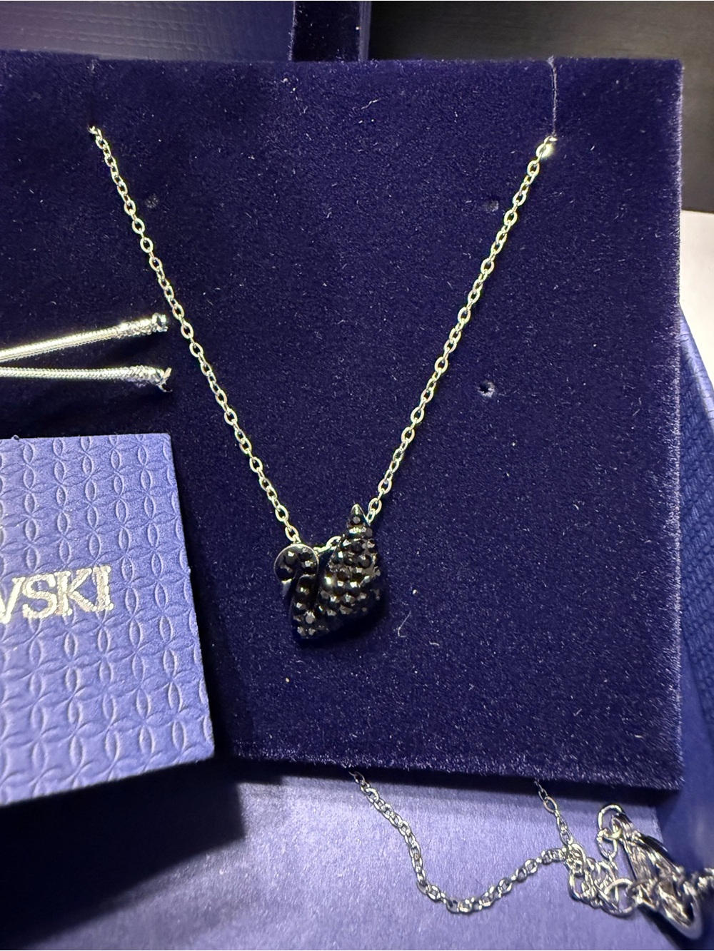 SWAROVSKI Iconic Black Swan Crystal Necklace Jewelry NEW Silver tone Chain COA